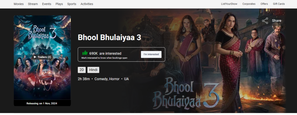 Book Bhool Bhulaiyaa 3 Movie Tickets