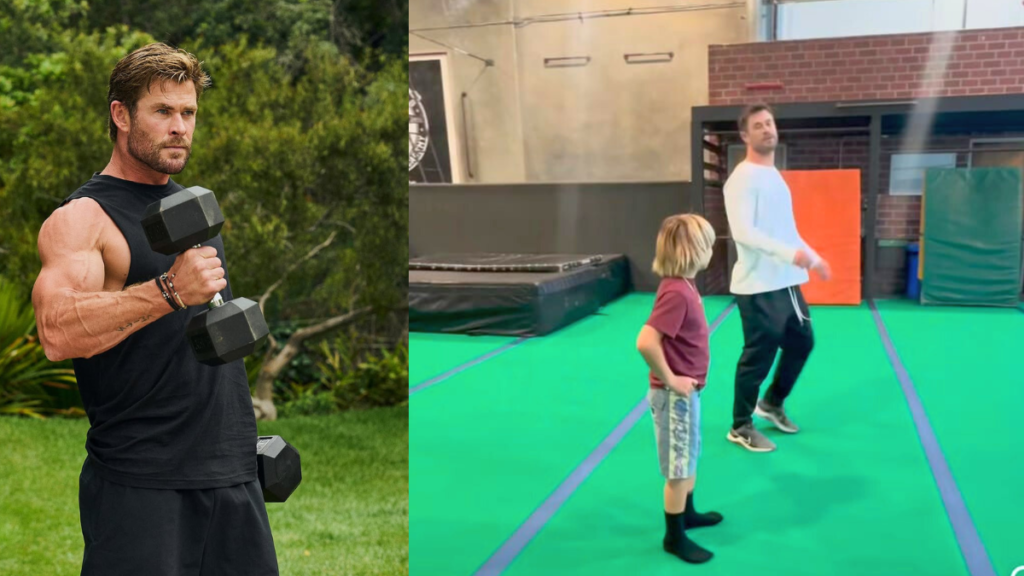 Chris Hemsworth teaches his son Backflip training in a new video