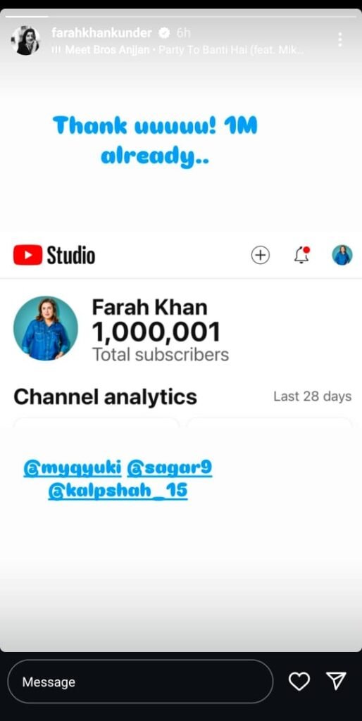 Farah Khan hits a milestone1 Million YouTube Subscribers