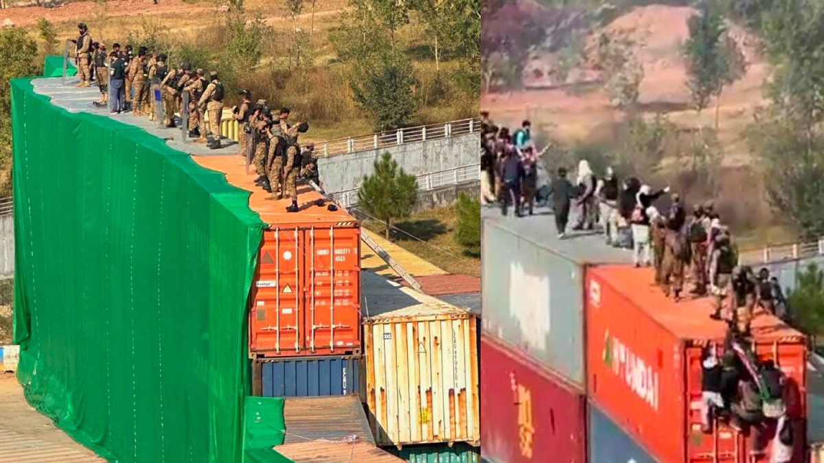 PTI protesters reached D Chowk and hugged the army on the container
