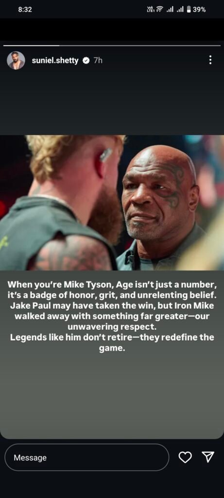 Suniel Shetty calls Mike Tyson a legend beyond Jake Paul's win.